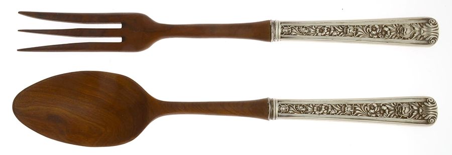 Windsor Rose (Sterling, 1940) Wooden Bowl 2-Piece Salad Set by Watson-1