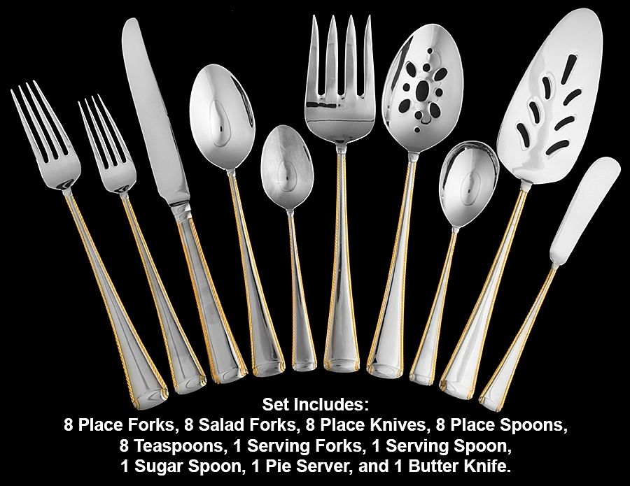 Golden Monarch (Stainless, Gold Acct) 45 Piece Set by Wallace Silver-1