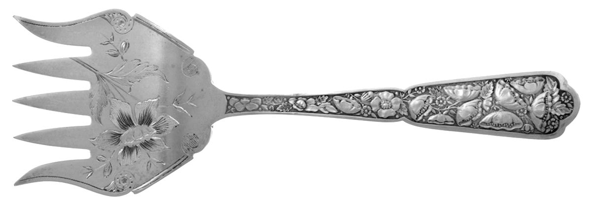Byzantine (Sterling, 1875) Sardine Serving Fork Tined Large Bright Cut by Wood & Hughes-1