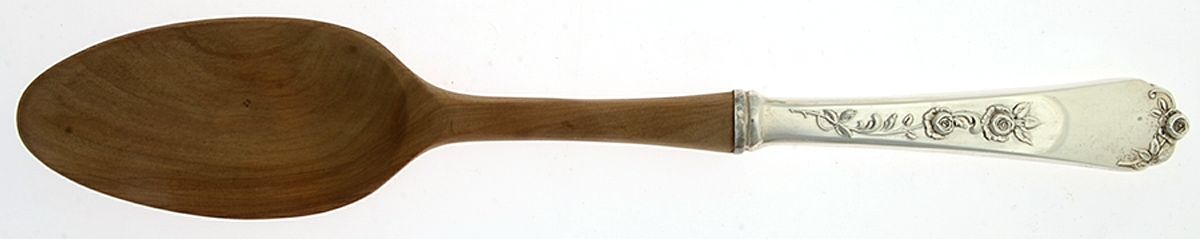 Sterling Rose (Sterling, 1955) Salad Serving Spoon with Wooden Bowl by Wallace Silver-1
