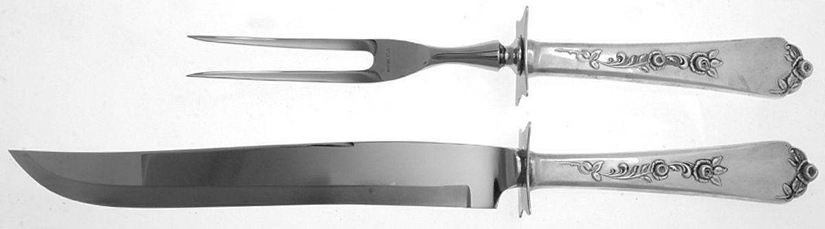 Sterling Rose (Sterling, 1955) (2 Pc)Carving Set-Lg Stnbl/Roast w/Sterling Guard by Wallace Silver-1
