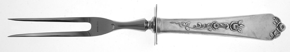 Sterling Rose (Sterling, 1955) Lg Carving/Roast Fork-Stn Prong w/Sterling Guard by Wallace Silver-1