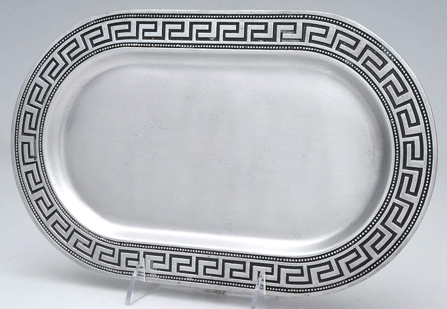 Greek Key (Armetale, Hollowware) 12" Oval Tray by Wilton Armetale-1