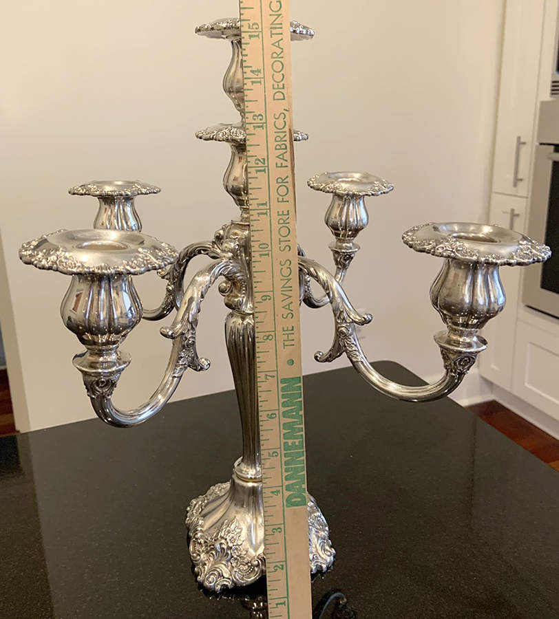 Baroque (Silverplate, Hollowware, Older) Pair of Large 5 Light Candelabras by Wallace Silver-1