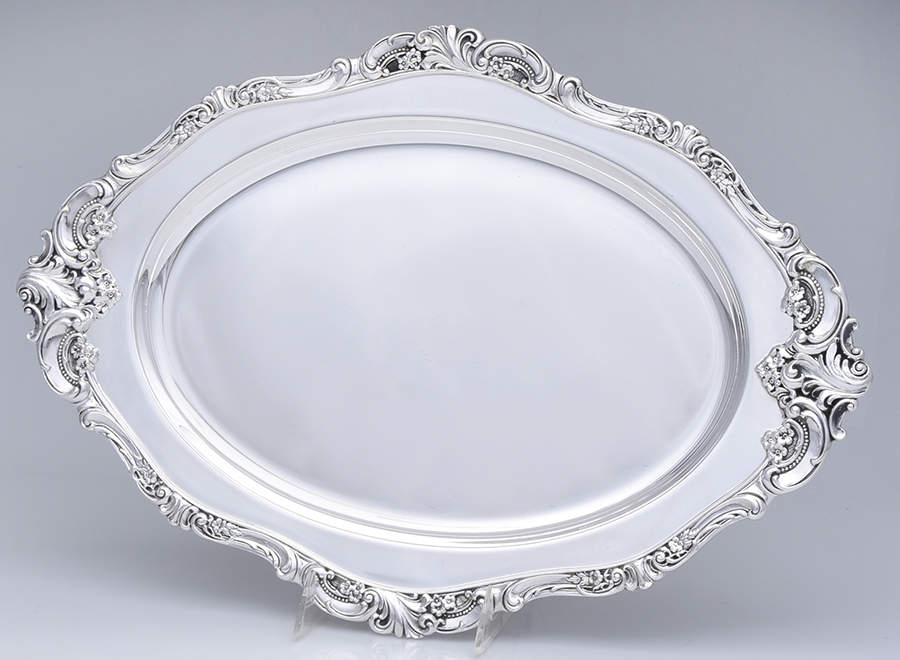 Baroque (Silverplate, Hollowware, Older) Medium Plated Meat Platter with Well by Wallace Silver-1
