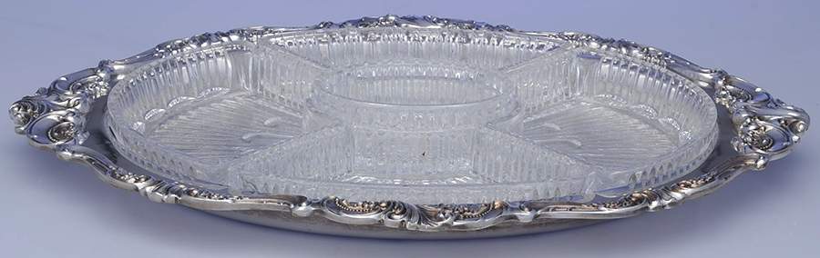 Baroque (Silverplate, Hollowware, Older) 5 Part Relish with Glass Liner(S) by Wallace Silver-1