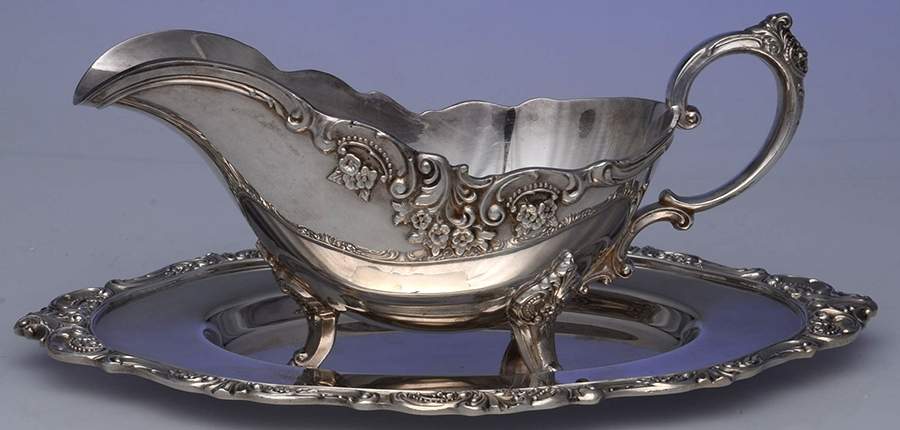 Baroque (Silverplate, Hollowware, Older) Gravy Boat & Underplate by Wallace Silver-1