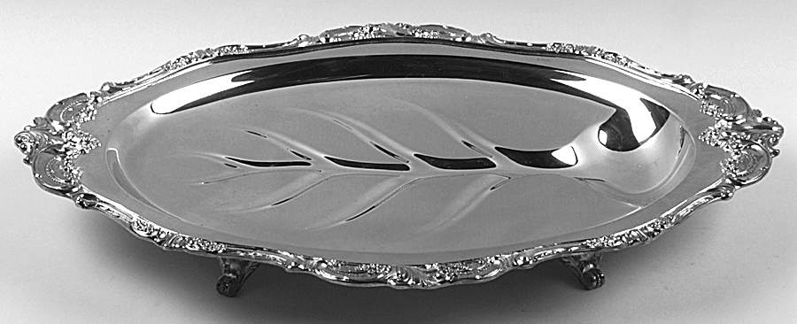 Baroque (Silverplate, Hollowware, Older) 19" 4 Toed Meat Platter with Well by Wallace Silver-1