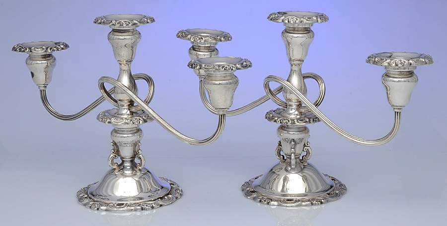 Baroque (Silverplate, Hollowware, Older) Pair of 3 Light Small Candelabra by Wallace Silver-1