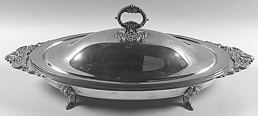 Baroque (Silverplate, Hollowware, Older) Oval Buffet Server with Glass Liner & Lid by Wallace Silver-1