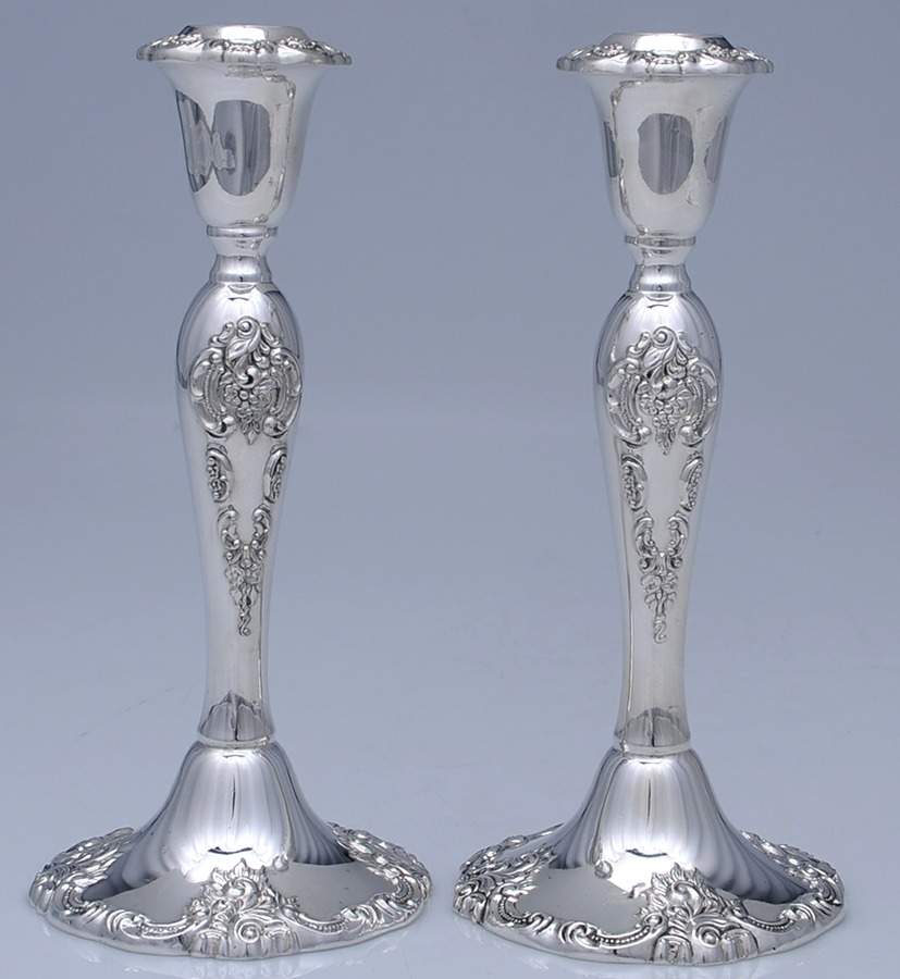 Baroque (Silverplate, Hollowware, Older) Pair of 8" Candlesticks by Wallace Silver-1