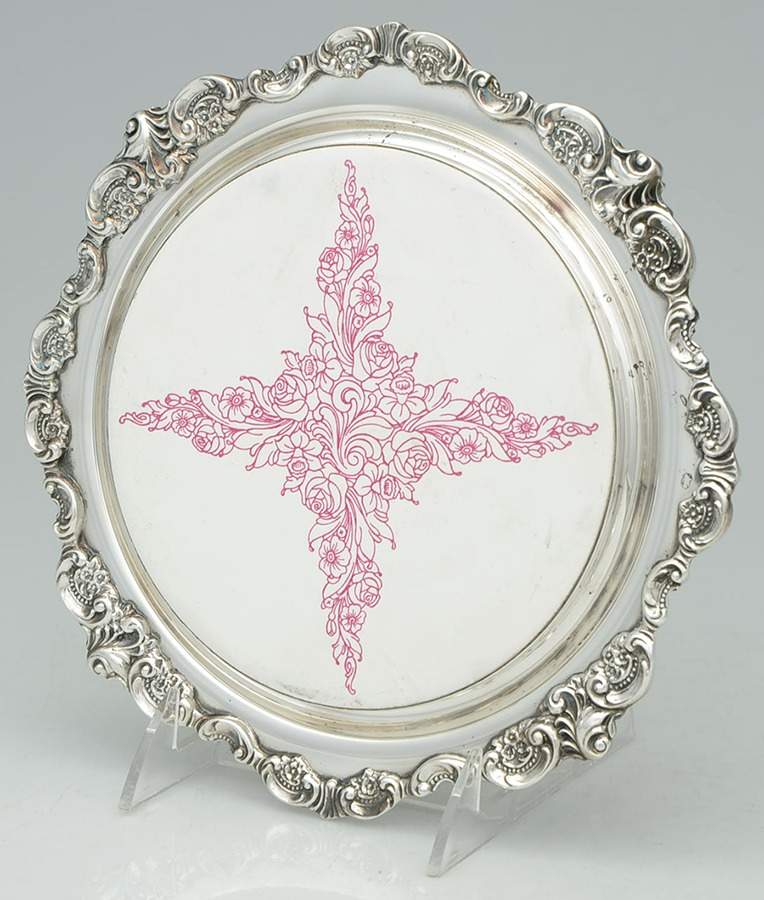 Baroque (Silverplate, Hollowware, Older) Plated Trivet with China Center by Wallace Silver-1