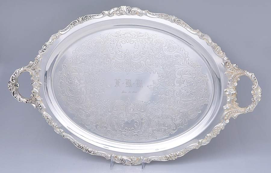 Baroque (Silverplate, Hollowware, Older) Large Silverplate Waiter Tray by Wallace Silver-1