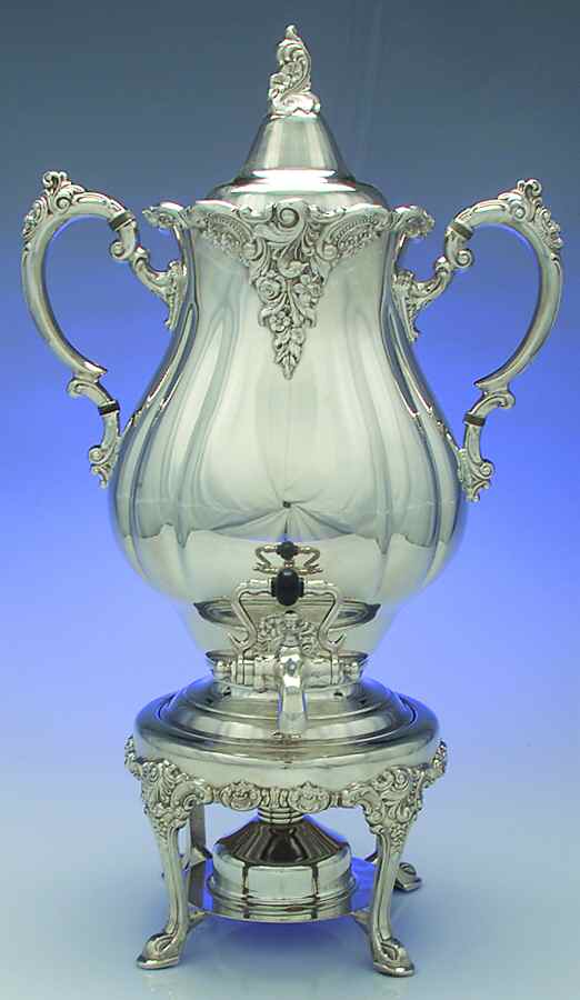 Baroque (Silverplate, Hollowware, Older) Coffee Urn with Stand and Lid and Burner by Wallace Silver-1