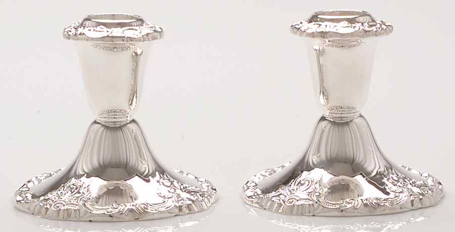 Baroque (Silverplate, Hollowware, Older) Pair of 3" Console Candleholders by Wallace Silver-1