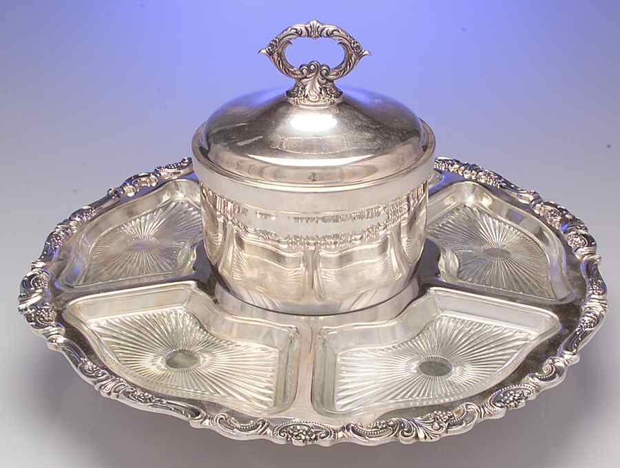 Baroque (Silverplate, Hollowware, Older) 7pc Lazy Susan W/5liners & Ice Tub W/Lid by Wallace Silver-1