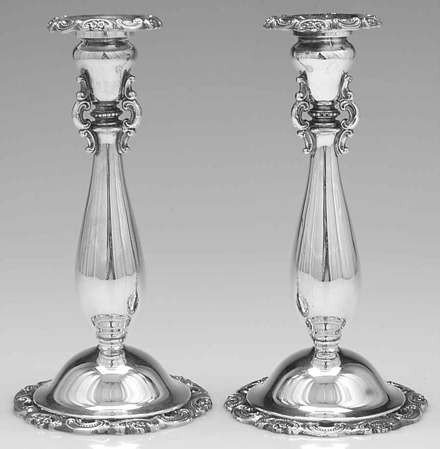 Baroque (Silverplate, Hollowware, Older) Pair of 9" Candlesticks by Wallace Silver-1