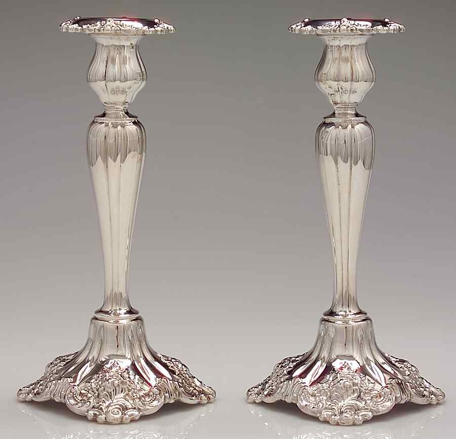 Baroque (Silverplate, Hollowware, Older) Pair of 10" Candlesticks by Wallace Silver-1