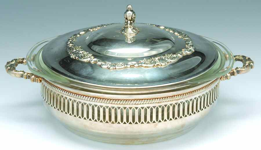 Baroque (Silverplate, Hollowware, Older) 2 Qt Round Covered Casserole & Glass Liner by Wallace Silver-1