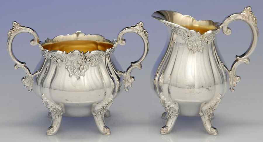 Baroque (Silverplate, Hollowware, Older) Plated Mini Creamer and Open Sugar by Wallace Silver-1
