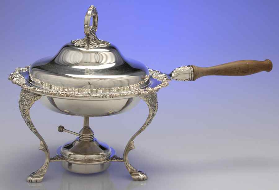 Baroque (Silverplate, Hollowware, Older) Chafing Dish W/Lid, Burner, Stand-No Liner by Wallace Silver-1
