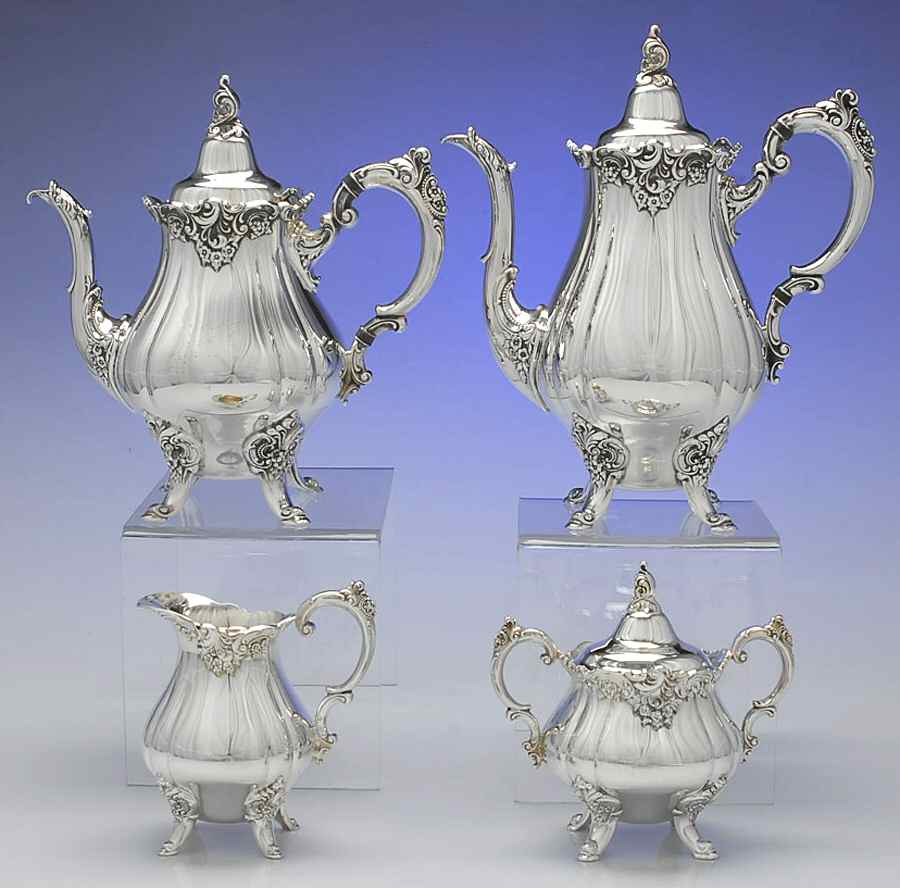 Baroque (Silverplate, Hollowware, Older) 4 Piece Tea Set (CP1, TP1, CR1, SU1) by Wallace Silver-1
