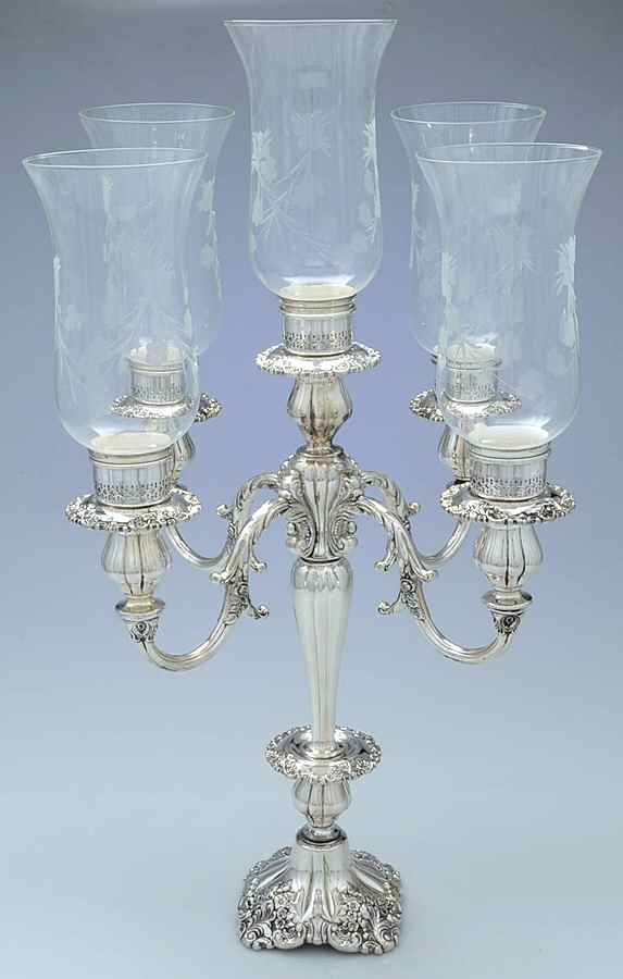 Baroque (Silverplate, Hollowware, Older) 5-Light Silverplate Candelabra with Globes by Wallace Silver-1