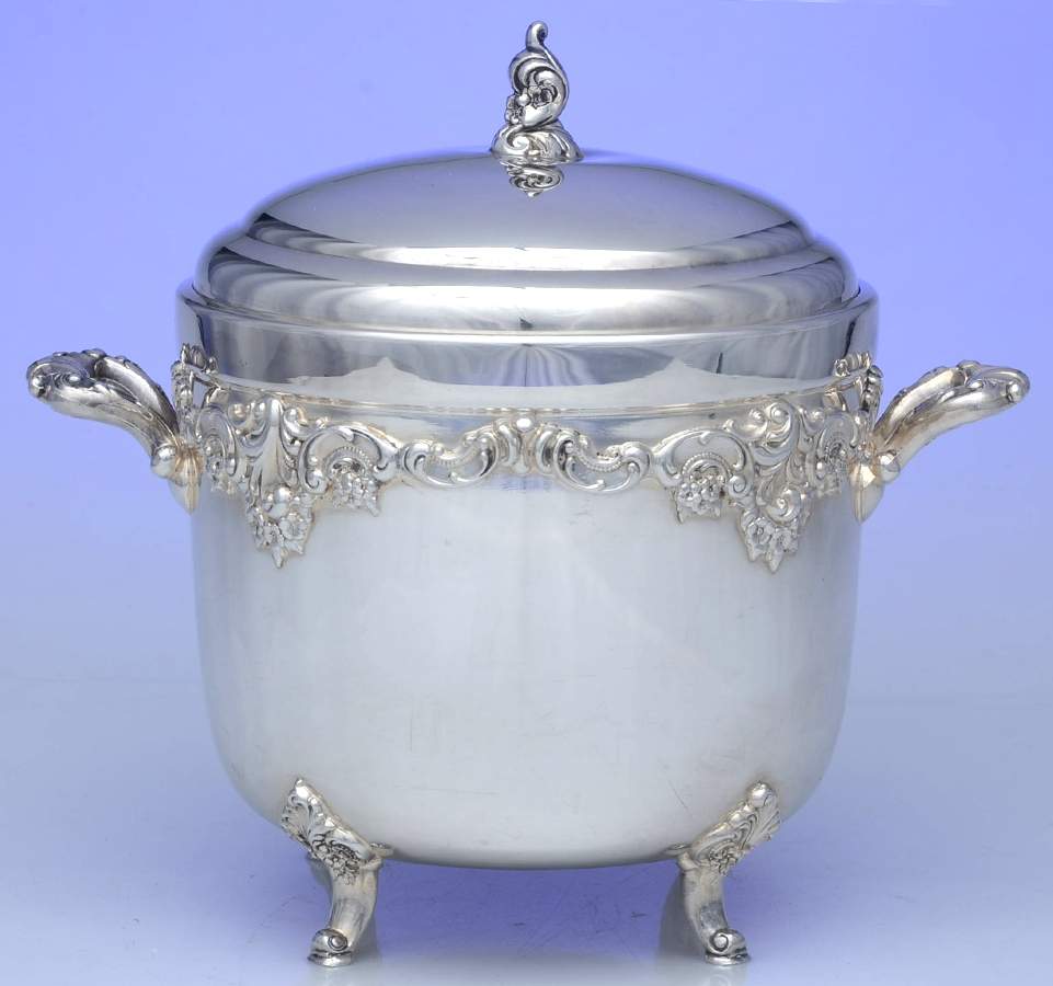 Baroque (Silverplate, Hollowware, Older) Ice Bucket W/Attached Liner & Lid by Wallace Silver-1