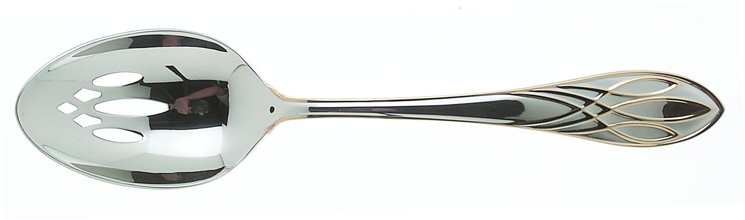 Lismore Gold (Stainless, Gold Accent) Pierced Tablespoon (Serving Spoon) by Waterford-1