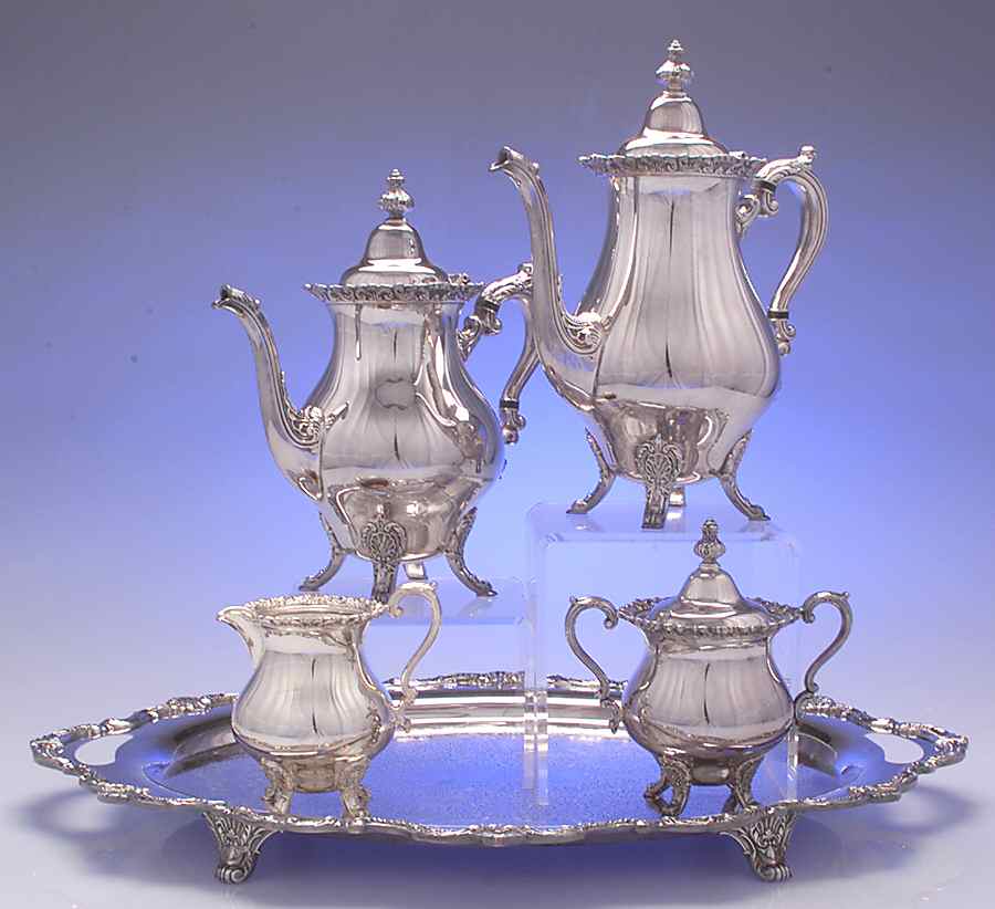 Waverly (Silverplate, Hollowware) 5-Piece Silverplate Tea Set (with Tray) by Wallace Silver-1