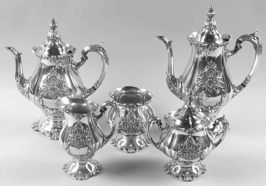 Christopher Wren (Silverplate, Hollowware) 5-Piece Plated Tea Set (with Waste) by Wallace Silver-1