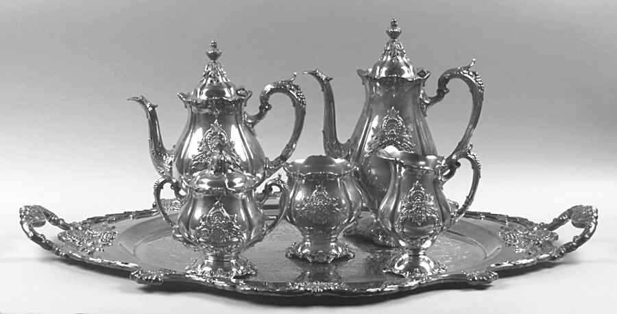 Christopher Wren (Silverplate, Hollowware) 6-Piece Plated Tea Set (Waste & Tray) by Wallace Silver-1