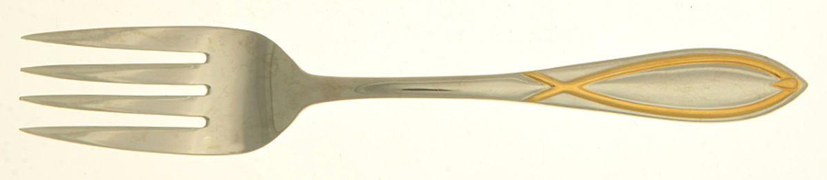 Gold Vista (Stainless, Gold Acct) Small Solid Cold Meat Serving Fork by Wallace Silver-1