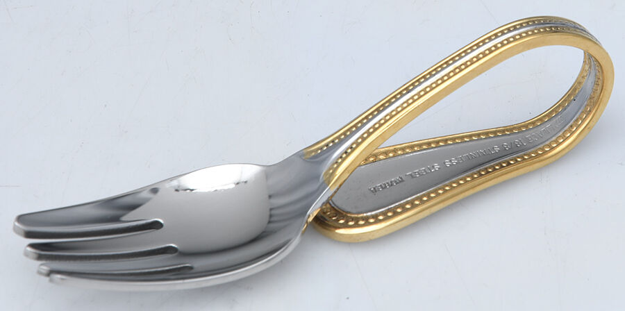 Gold Royal Bead (Stainless) Baby Fork with Curved Handle HC by Wallace Silver-1