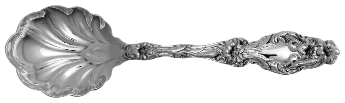 Lily (Sterling, Newer, Lion-No Pat. Date) Sugar Shell Spoon by Whiting Manf Co-1