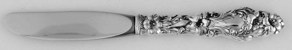 Lily (Sterling, Newer, Lion-No Pat. Date) Modern Hollow Butter Spreader (Stainless) by Whiting Manf Co-1