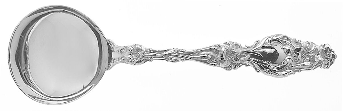 Lily (Sterling, Newer, Lion-No Pat. Date) Round Bowl Soup Spoon (Bouillon) by Whiting Manf Co-1