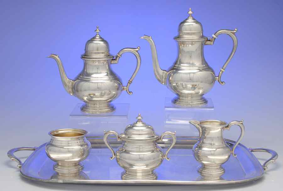 Exemplar-Bancker (Sterling Hollowware) 6 Piece Tea Set (SCP, STP, SCR, SSU, SWB, WTL) by Wallace Silver-1