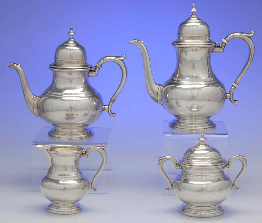 Exemplar-Bancker (Sterling Hollowware) 4 Piece Tea Set (SCP, STP, SCR, SSU) by Wallace Silver-1