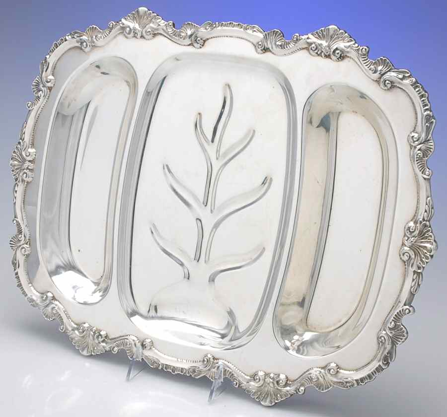 Chippendale (Silverplate, Hollowware) Large 3-Part Footed Meat Platter by Wallace Silver-1
