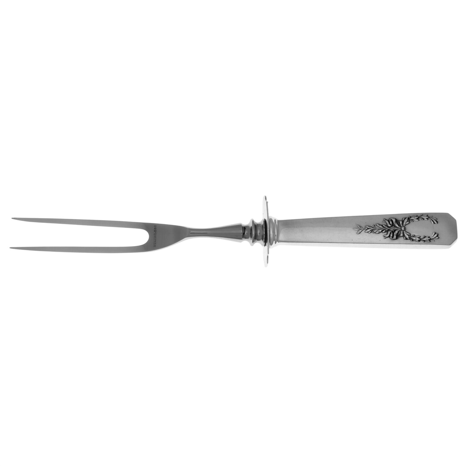 Madam Jumel (Sterling, 1908, Monograms) Small Steak Carving Fork with Stainless Prongs by Whiting Manf Co-1