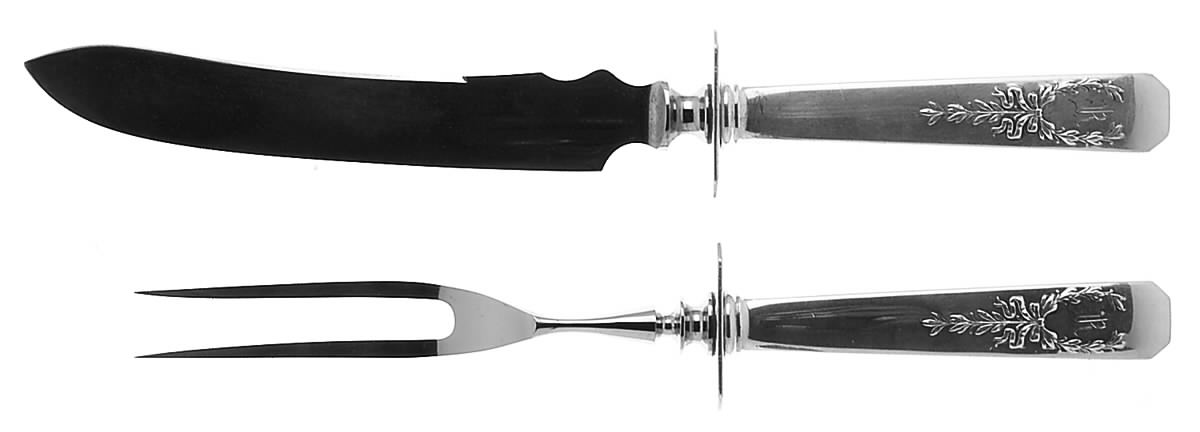 Madam Jumel (Sterling, 1908, Monograms) Small Stainless Blade 2-Piece Steak Carving Set by Whiting Manf Co-1