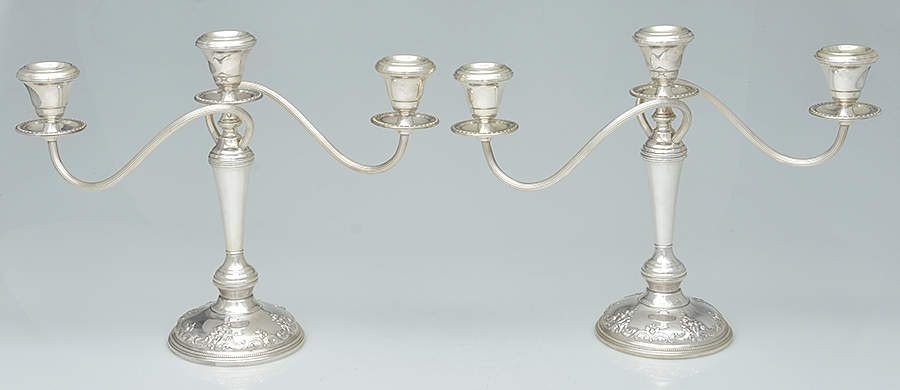 Grande Baroque (Sterling, Hollowware, 1 Hallmark) Pair of Weighted 3 Light Candelabra by Wallace Silver-1