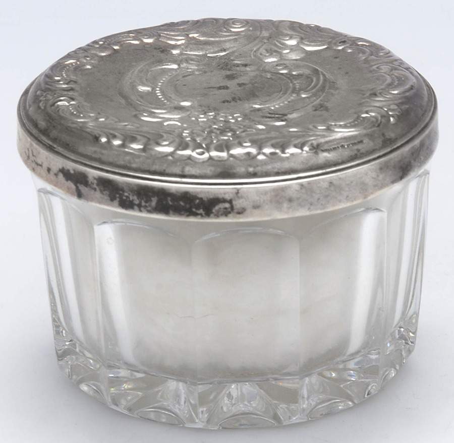 Grande Baroque (Sterling, Hollowware, 1 Hallmark) Powder Jar, Crystal Bowl and Sterling Lid by Wallace Silver-1