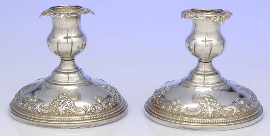 Grande Baroque (Sterling, Hollowware, 1 Hallmark) Pair of Weighted Console Candleholders by Wallace Silver-1