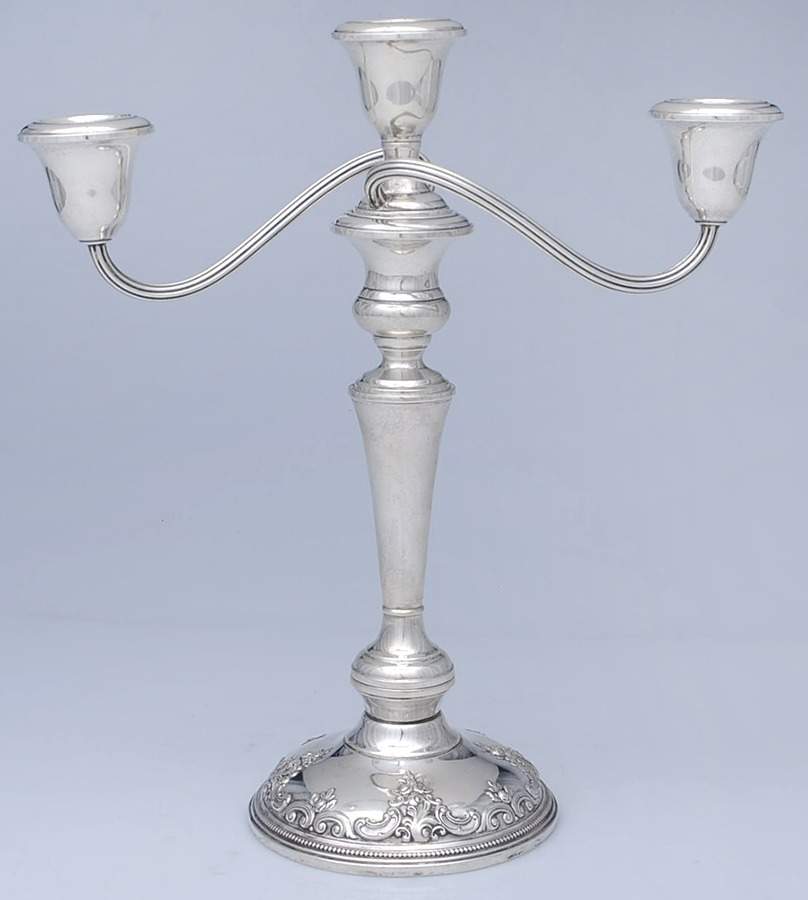 Grande Baroque (Sterling, Hollowware, 1 Hallmark) Weighted 3 Light Candelabra by Wallace Silver-1