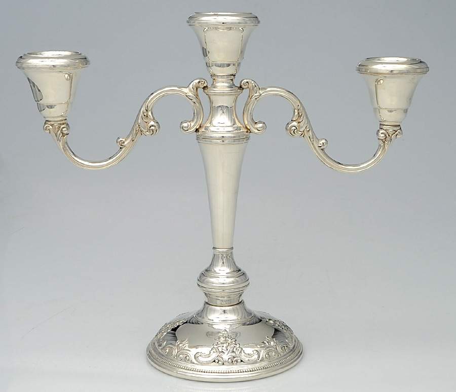 Grande Baroque (Sterling, Hollowware, 1 Hallmark) Weighted 3 Light Candelabra by Wallace Silver-1