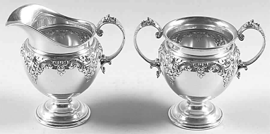 Grande Baroque (Sterling, Hollowware, 1 Hallmark) Mini Sterling Creamer and Open Sugar by Wallace Silver-1