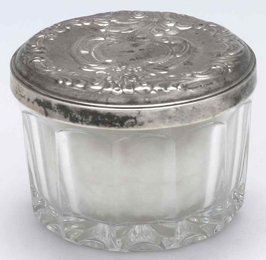Grande Baroque (Sterling, Hollowware, 1 Hallmark) Powder Jar, Crystal Bowl and Sterling Lid by Wallace Silver-1
