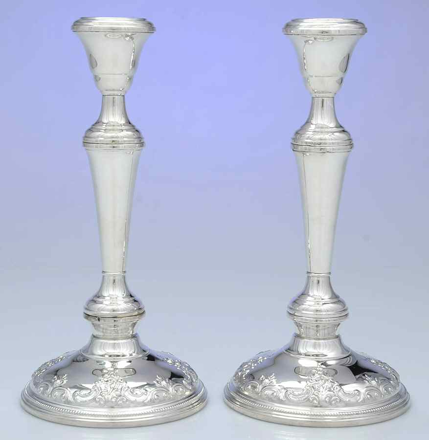 Grande Baroque (Sterling, Hollowware, 1 Hallmark) Pair of 9" Weighted Candlesticks by Wallace Silver-1